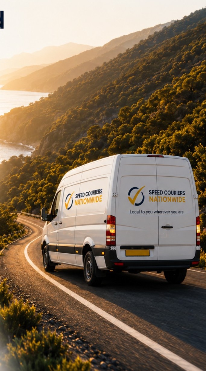 Speed courier van on a countryside road